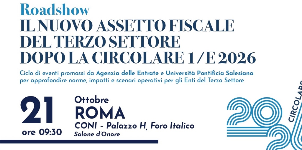 "Il nuovo assetto fiscale del terzo settore dopo la circolare 1/E 2026": il 21 ottobre al CONI...